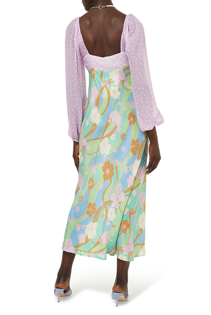 فستان جيو متوسط الطول بتصميم منقط مع نقشة زهور